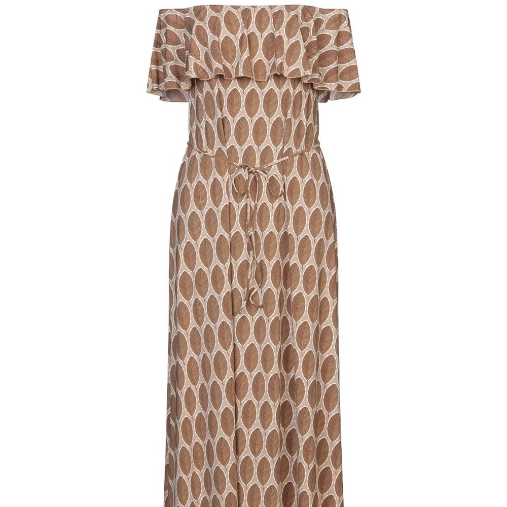 Brown Leaf Print Midi Dress